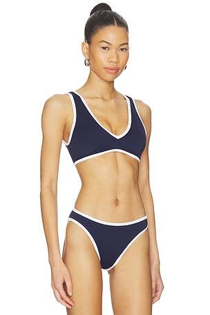 Good American Compression Deep V Bikini Top in Navy