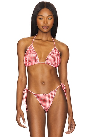 Gingham Lattice Edge Bikini Top Good American