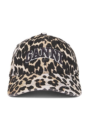 Washed Cotton Canvas Embroidered Cap Ganni