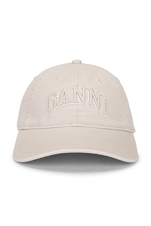 Washed Cotton Canvas Embroidered Cap Ganni