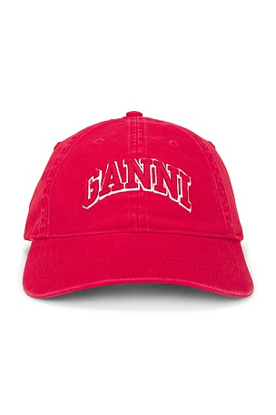 Washed Cotton Canvas Embroidered Cap Ganni