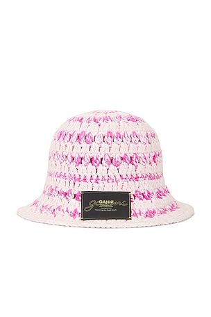 Cotton Melange Crochet Bucket Hat Ganni