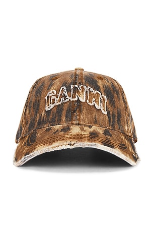 Washed Cotton Print Canvas Cap Ganni