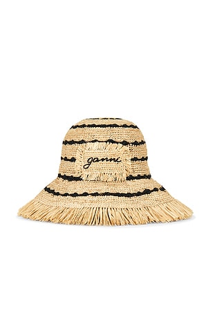 Stripe Raffia Bucket Hat Ganni