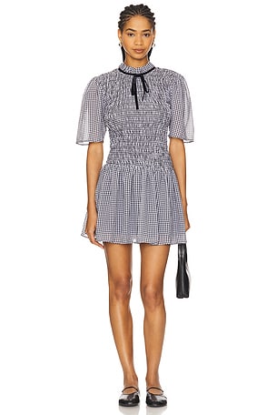 Sheer Fluid Check Mini Smock Dress Ganni