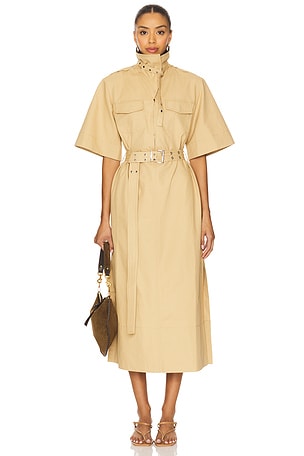 Classic Summer Suiting Cowl Neck Long Dress Ganni