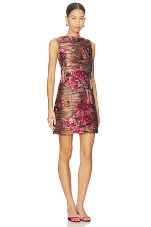 Ganni Fringed Tapestry Organza Mini Dress in Red