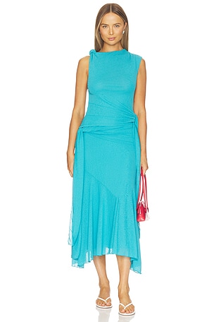 Marl Mesh Draped Knot Detailing Long Dress Ganni