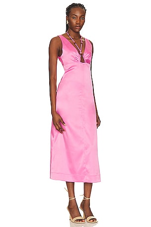 Ganni Double Satin Halter Neck Dress in Pink