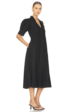 Ganni Cotton Poplin V-neck Maxi Dress in Black