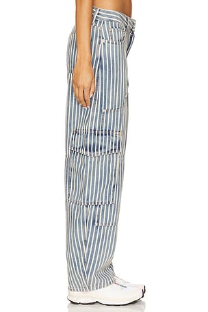 Ganni Light Stripe Denim Carpenter Jeans in Blue