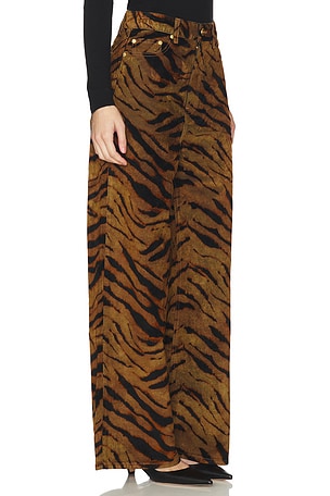 Ganni Printed Flock Denim Baggy in Tan