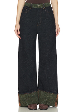 Melange Twill Denim Baggy Jeans Fold-up Ganni