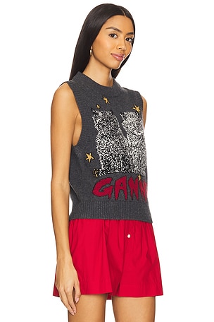 Ganni Graphic Wool Mix Cats Vest in Grey