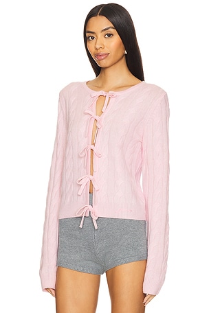 Ganni Cashmere Mix Tie String Cardigan in Pink