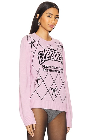 Ganni Graphic Wool Mix Bow Crewneck in Mauve