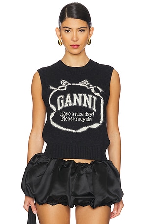 Graphic Wool Mix Bow Vest Ganni