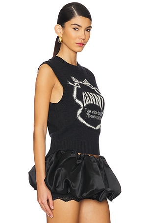 Ganni Graphic Wool Mix Bow Vest in Black