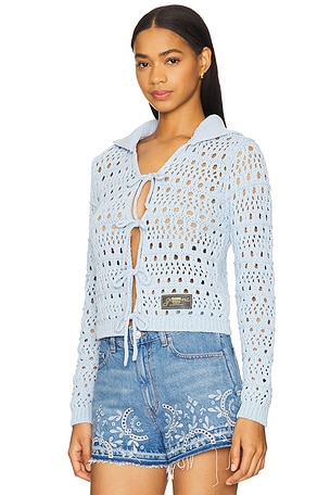 Ganni Tie String Cardigan in Baby Blue