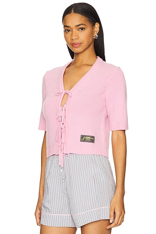 Ganni Future Wool Short Sleeve Cardigan in Pink
