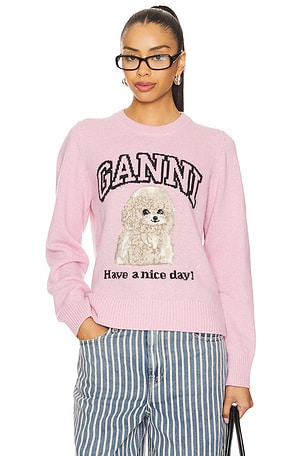 Graphic Wool Mix Poodle Crewneck Ganni