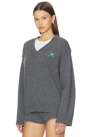 Ganni Core Future Wool Mix V-neck in Charcoal