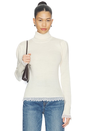 Merino Turtleneck With Lace Details Sweater Ganni