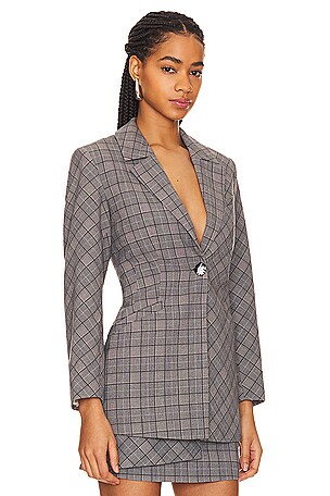 Ganni Check Mix Fitted Blazer in Grey