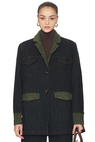 Melange Twill Denim Oversized Blazer Ganni