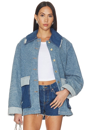 Patchwork Denim Midi Jacket Ganni