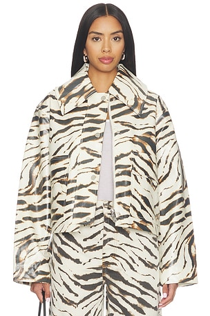 Printed Laminated Cotton Canvas Barn Jacket Ganni