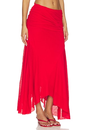 Ganni Marl Mesh Draped Long Skirt in Red