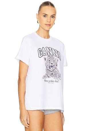 Ganni Basic Jersey Leopard Relaxed T-Shirt in White
