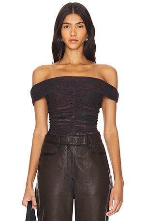 Off-shoulder Ruched Top Ganni