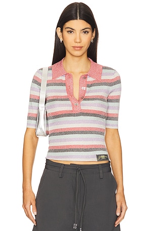 Light Sparkle Rib Polo Top Ganni