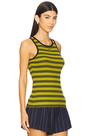 Ganni Striped Rib Tank Top in Green