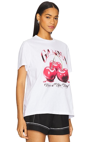 Ganni Cherry Relaxed T-shirt in White