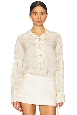 x REVOLVE Printed Viscose Habotai Tie String Shirt Ganni