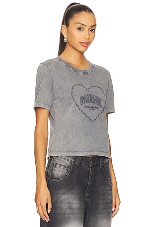 Ganni Heavy Cotton Jersey Heart Small T-shirt in Charcoal