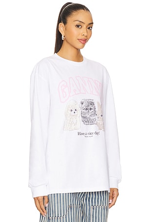 Ganni Re-cut Heavy Jersey Animals Long Sleeve in White