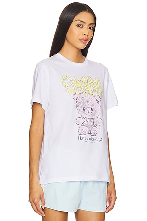 Ganni Basic Cotton Jersey Teddy Relaxed T-shirt in White
