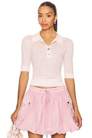 Sheer Cotton Printed Polo Ganni