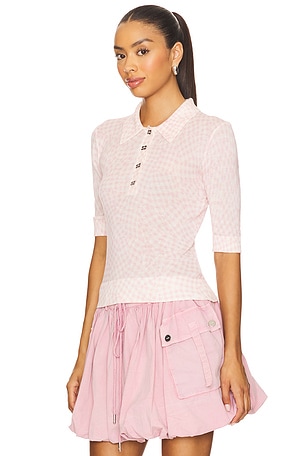 Ganni Sheer Cotton Printed Polo in Pink