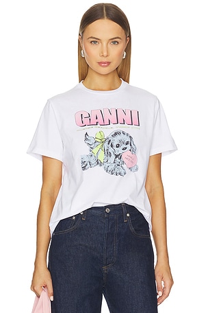 Basic Cotton Jersey Neon Puppy T-shirt Ganni