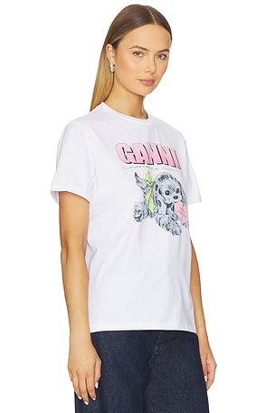 Ganni Basic Cotton Jersey Neon Puppy T-shirt in White. Size XXS. Also