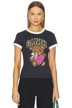 Basic Cotton Jersey Bear Fitted T-shirt Ganni