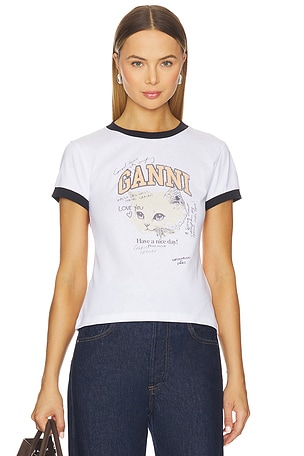 Basic Cotton Jersey Kitty Fitted T-shirt Ganni