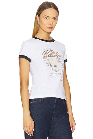Ganni Basic Cotton Jersey Kitty Fitted T-shirt in White. Size XXS. Also