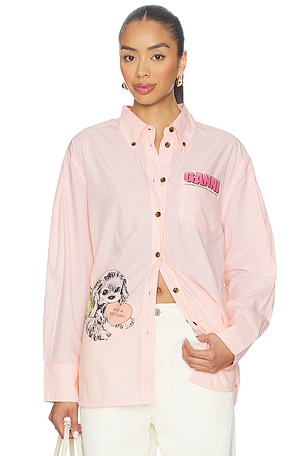 Stripe Cotton Oversized Shirt Ganni