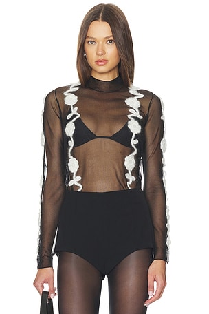 Sheer Flower Crochet Applique Top Ganni